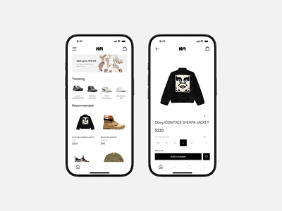 NM - clothing and accessories store cloth clothes design figma mobile shoe store ui