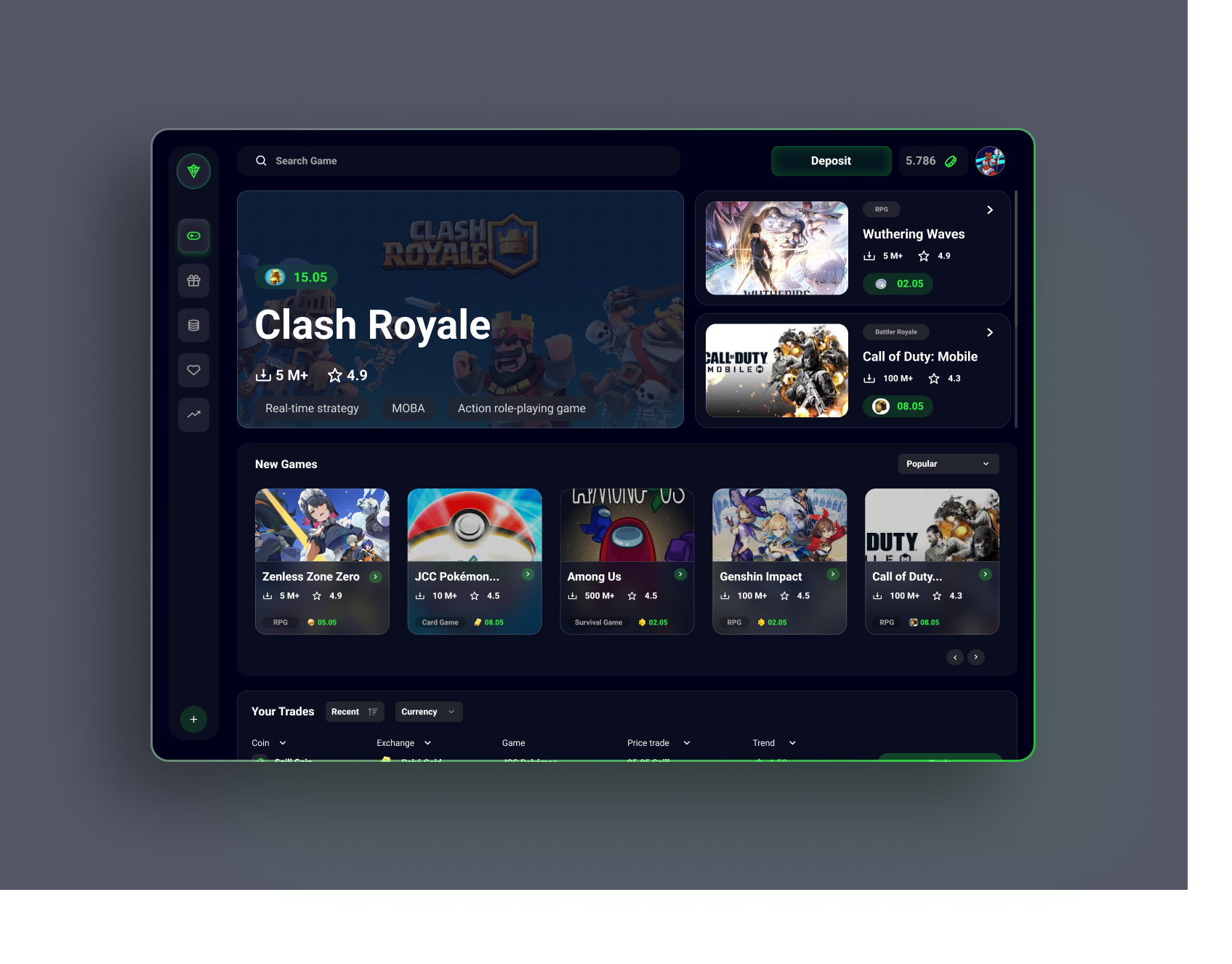 UI Trading Gaming Dashboard 3d branding figma figma web game app game dashboard game design game platform game ui game website graphic design mobile app mobile game ui web 3 web 3 game web design