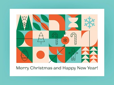 Geometrical Merry Christmas celebration christmas geometric geometrical greeting card happy new year holiday illustration line merry christmas new year outline postcard santa claus seasonal seasonal greetings snowflake square vector winter