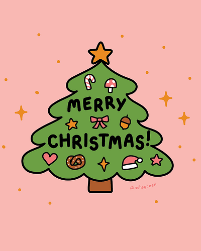 Merry Christmas & Happy Holidays! adobe illustrator baubles christmas christmas tree line illustration merry christmas ornaments vector illustration