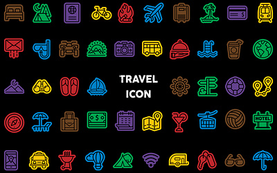 Travel icons adventures camping car discovery ocean sea sport swimming travel travel icons