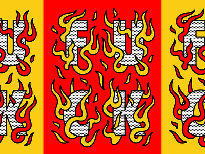 Flaming F*ck fire flames fuck halftone illustration lettering letters monoline pop art typography