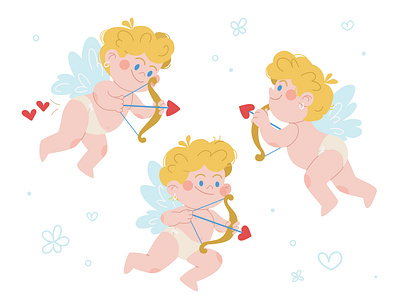 Cupids adobe illustrator baby bow cartoon character character design cupid cute digitalart fairy february 14 fly valentine valentines day vector illustration