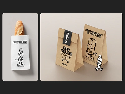 Bakery Packaging 🥖🥨 bakery black branding bread brown design graphic design illustration mascot packaging paperbag pretzel retro simple white