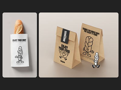 Bakery Packaging 🥖🥨 bakery black branding bread brown design graphic design illustration mascot packaging paperbag pretzel retro simple white