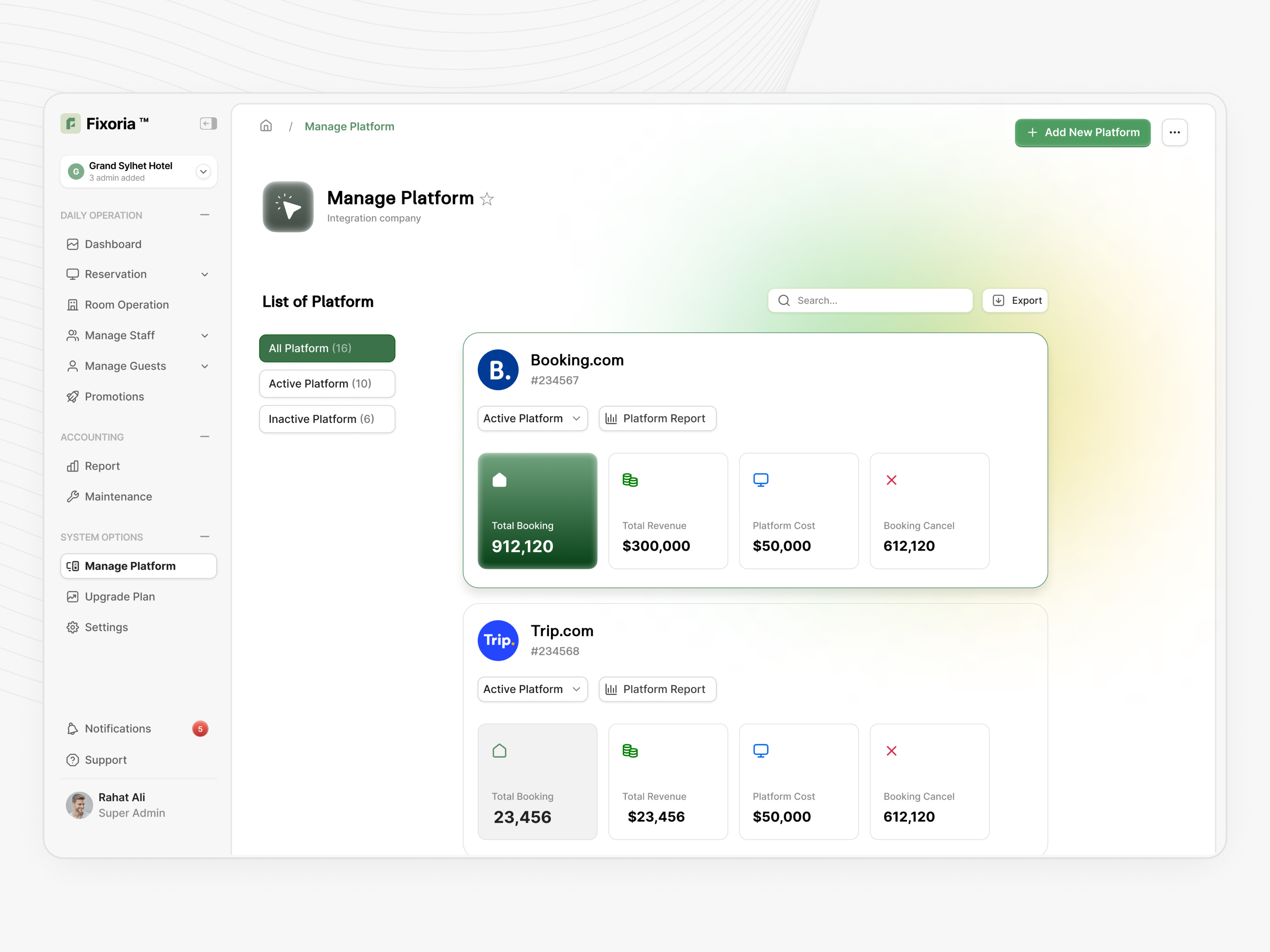 Example of Hotel SaaS - B2B Manage Platform