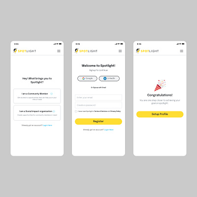 Spotlight - Signup clean design designinspiration figma minimal mobileappdesign ocialimpactdesign onboardingexperience uidesign uiux uxdesign