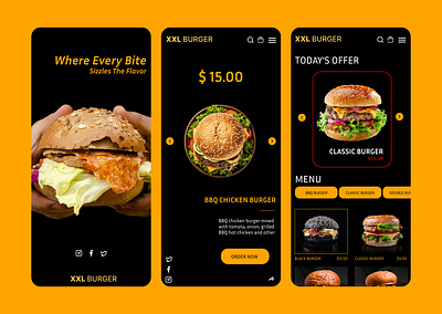 XXL BURGER - Food Delivery App UI app black burger easy food delivery food delivery app ui ux