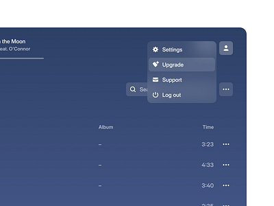 Platosound: Profile dropdown app blur branding clean design dropdown glass inspiration music music player player profile settings ui upgrade user ux