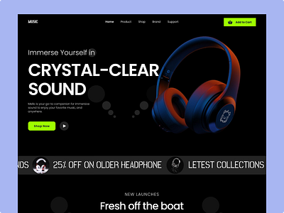 Headphone Webside:Landing Page aesthetic collaction page e learning elegent figma fireplace landing page luxury minimalist mobile app design mordern online platform rabbii shopify tranding ui ux web design webside website page