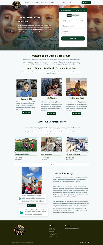 The Olive Branch Group branding charity design donation gaza landing page palestine ui web development