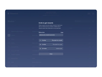 Platosound: Invite to get rewards app blur branding clean design glass inspiration invitation invite logo modal music music player player rewards ui ux