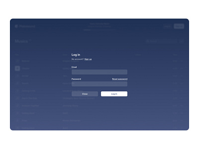 Platosound: Log in / Sign up / Reset password app blur branding clean design glass inspiration log in logo modal music music player player reset password sign up ui ux