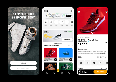 IRRIS - Shoe Store App UI branding design easy ecommerce mobile app shoe shoe ecommerce shoe marketplace shoe shop shoe store simple ui ui design ux