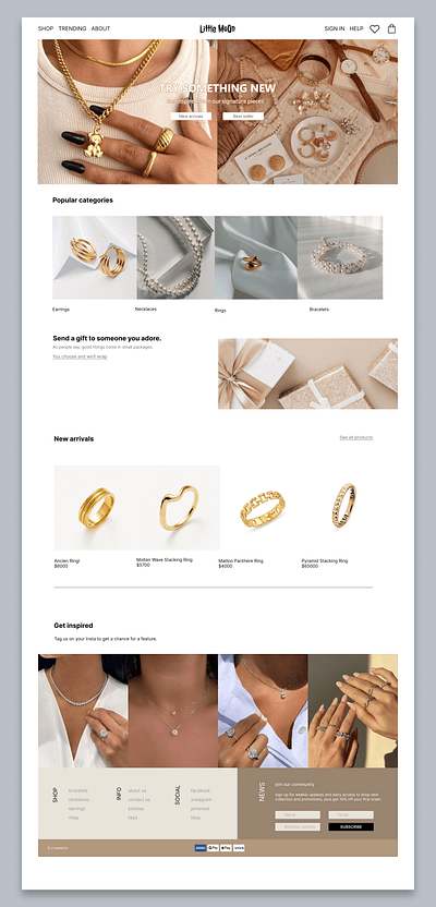 The Home page of "Little MoOn" jewelry. homepage mainpage ui ui designer uidesigner uiux webpage website website designer