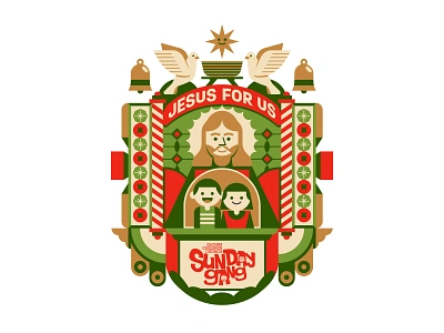 Merry Christmas All bell branding carol christ christmas crest design digital editorial emblem green icon illustration indonesia jesus pigeon red star sunday vector