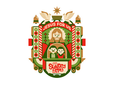 Merry Christmas All bell branding carol christ christmas crest design digital editorial emblem green icon illustration indonesia jesus pigeon red star sunday vector