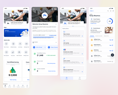 Dashboard layout explorations for a Client portal app. (mobile) app client portal community courses dashboard landing page layout learning minimal mobile app super app untitled ui ux ux design