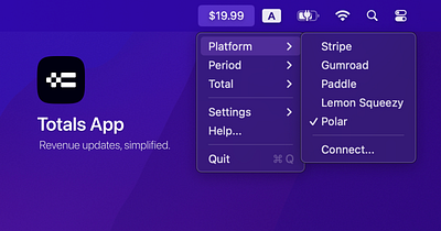 Totals App app apple branding earning gumroad lemon squeezy logo macos menubar minimal mor paddle payment polar productivity revenue stripe swift tool ui