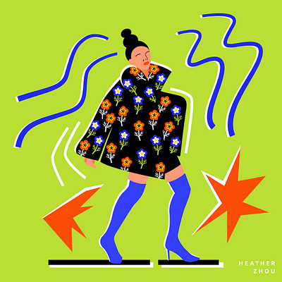 Flora Coat V2 art character digital art editorial fashion fashion outfit graphic design human illustration pop vector vector art