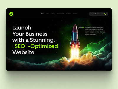 Rocket-Powered Web Solutions business growth creative agency dark mode design digital agency header minimal design rocket illustration seo optimized uiux design web design web development wordpress development