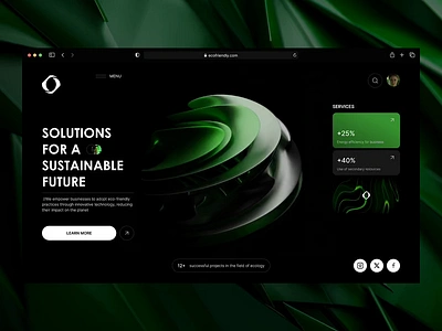 Eco technologies, Landing page, main section clean design development eco future green innovate nature no code no code development nocode planet save sustain tech ui uidesign ux web webdesign