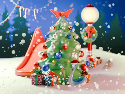 The Red Collar team wishes you a Merry Christmas and a Happy New 2024 2025 3d animation atmoshpere blender c4d cgi christmas christmas tree gift holiday holidays illustration lantern new year snake snow winter xmas