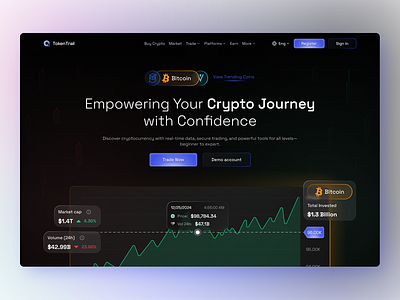 TokenTrail - Web Design for Crypto blockchaindesign cryptodesign cryptomarket cryptoplatform cryptotrading cryptoui cryptouiconcept digitalfinance nextgentrading uidesign web3design webdesign