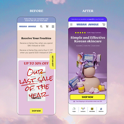 CRO Redesign - Urban Jungle branding conversion conversion rate optimazition cro cro design e commerce figma first fold graphic design hero section mobile design product page redesign shop skincare ui ui design webdesign