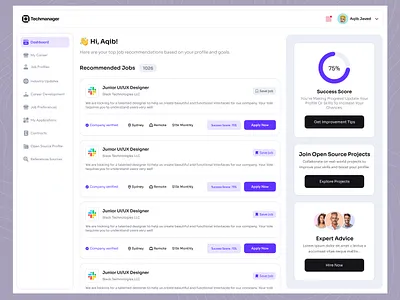 Job Finder Dashboard - UI Design dashboard dashboard ui job dashboard job fiinder job finding job portal job portal dashboard jobportal minimal modern dashboard