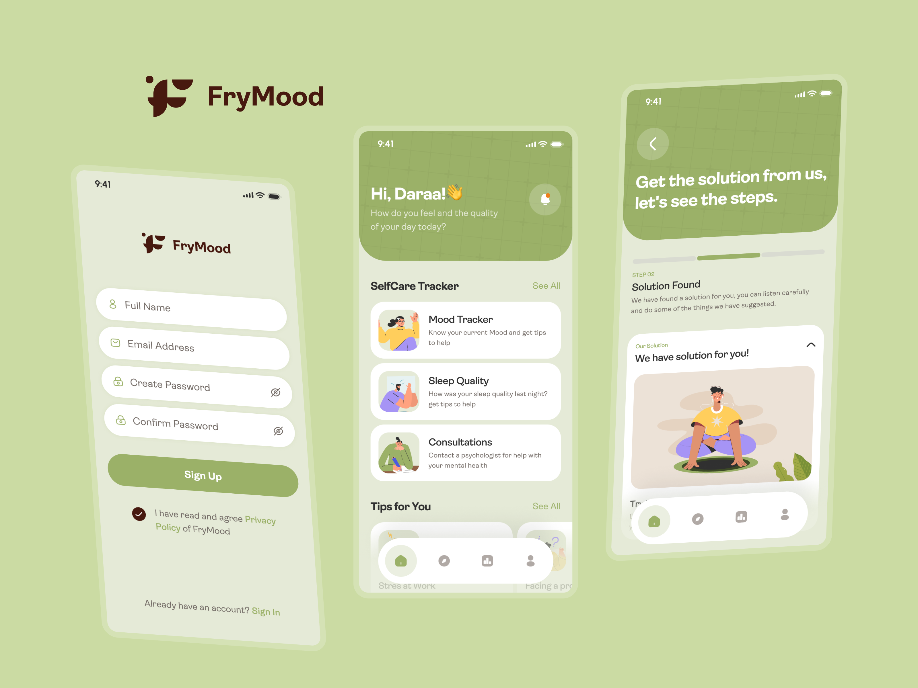 FryMood - Self Care Mobile Apps figma mobile apps mockup self care ui ui design user experience user interface ux ux design