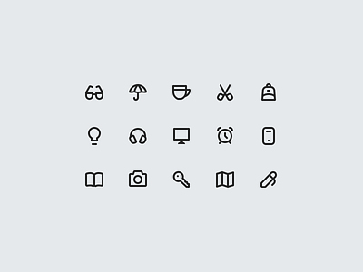 Everyday Icons: Essential Objects backpack book camera clock computer cup glasses headphones icon icons key lightbulb map pen scissors smartphone umbrella