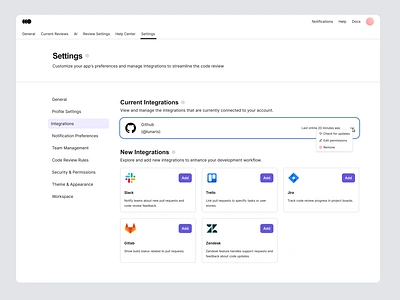 Settings and Integrations black integrations ui ux web white