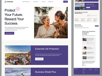 Artemis Insurance Website design insurance pink purple ui ux web website white