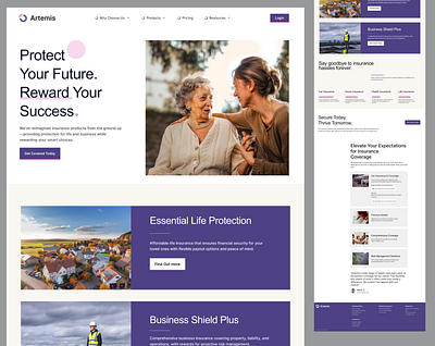 Artemis Insurance Website design insurance pink purple ui ux web website white