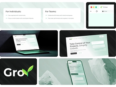 Grow - Brand & UI UX Design autmation brand design branding landing page ui logo design project manager task management tool ui ux design user interface design website interface website landing page website ui ux