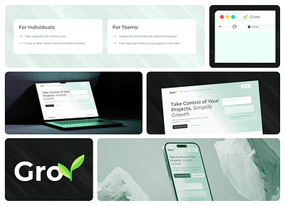 Grow - Brand & UI UX Design autmation brand design branding landing page ui logo design project manager task management tool ui ux design user interface design website interface website landing page website ui ux