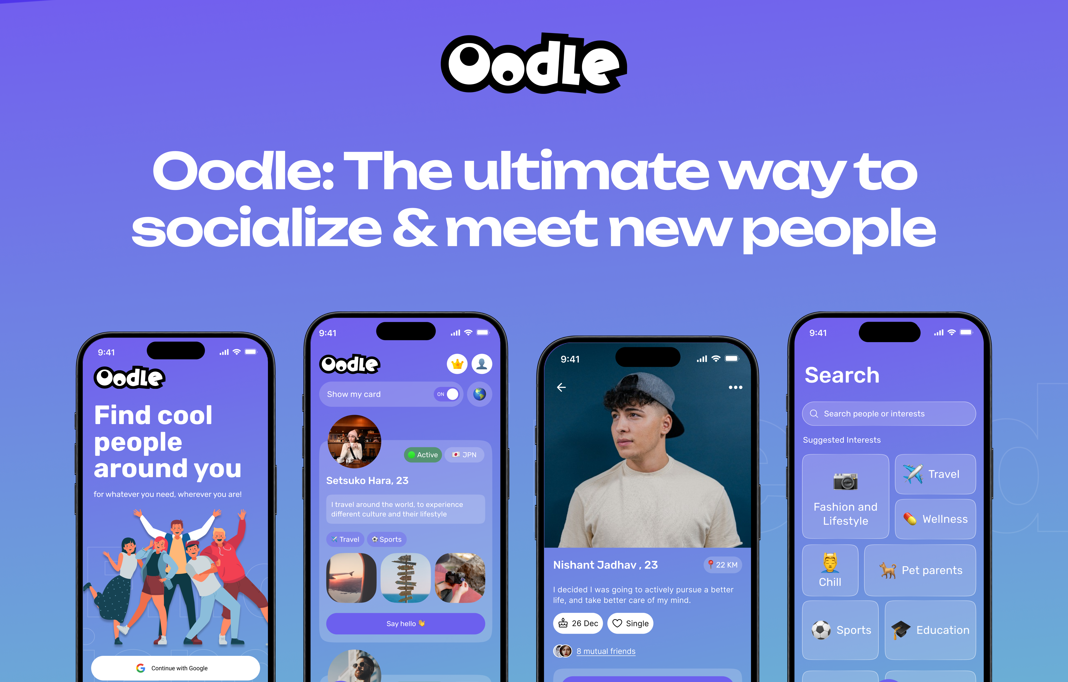 Oodle : Find cool people around you app branding design products ui ux
