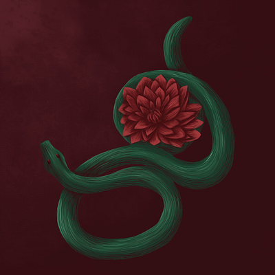 Green snake with flower animal contemporary digital illustration flower green illustration illustrator snake