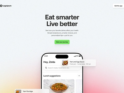 Hero concepts for an app that provides healthy meal insights ui