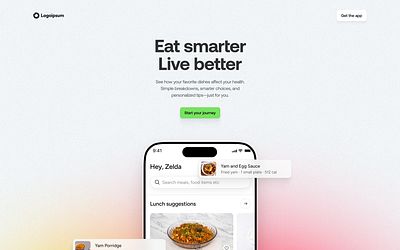 Hero concepts for an app that provides healthy meal insights ui