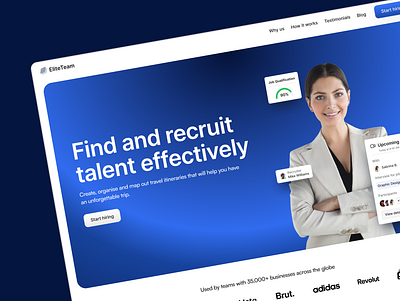 Talent Hiring Job Recuitment Website blue candidate careers hiring job job search job seeker jobs landing page recruit talent recruitment remote job saas software talent talent finder talent platform web design webdesign website