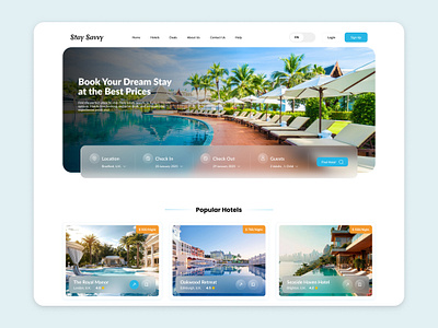 Stay Savvy - Modern Hotel Booking Website Home Page UI Design booking platform ui dribbble trending design hotel booking ui hotel booking website hotel deals ui hotel search design modern home page ui modern website ui travel website design uxui design web design inspiration