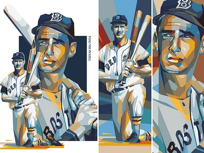 Ted Williams - Portrait illustration ball baseball characterdesign colorful design illustration inspiratuinal legendary portrait sport sportplayer sports vector vectorart