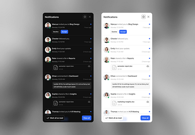 Notifications dark design glassmorphism light minimal notifications product ui ux