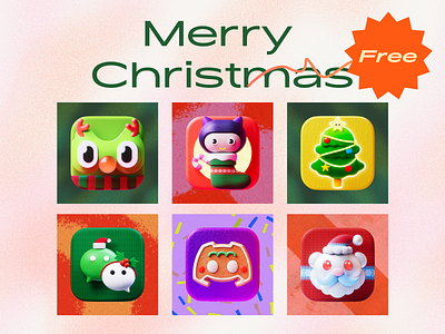 Merry Christmas icons for Free 3d appicon discord duolingo free github icons merrychristmas reddit snapchat wechat