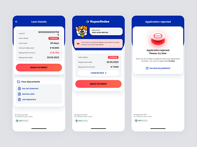 Overdue loan screen for microfinance app | RupeeRedee app attention clear error error red finance fintech interface loan loan app microloan mobile app overdue pro product product design red ui ux uxui