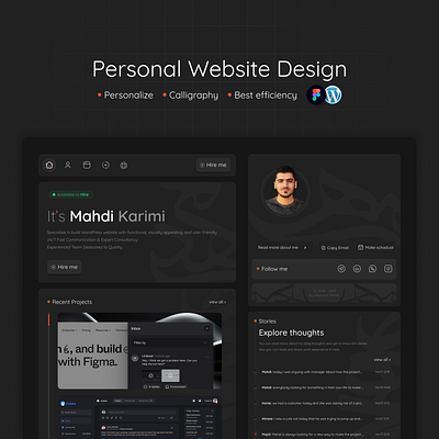 Personal Blog calligraphy dark design personal portfolio ui web website wordpress