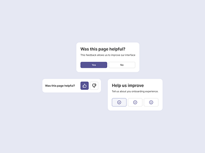 Feedback modals emoji face feedback modal feedback modals figma help help us improve light mode no product design send feedback smiley support thumbs down thumbs up ui ux was this page helpful web design yes