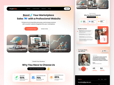 TrustVibe - Marketplace Growth Website Design business clean ui ecommerce growth homepage landing page marketplace optimization promotion saas sales seo shoping ui ui ux ui design uiux web web design website